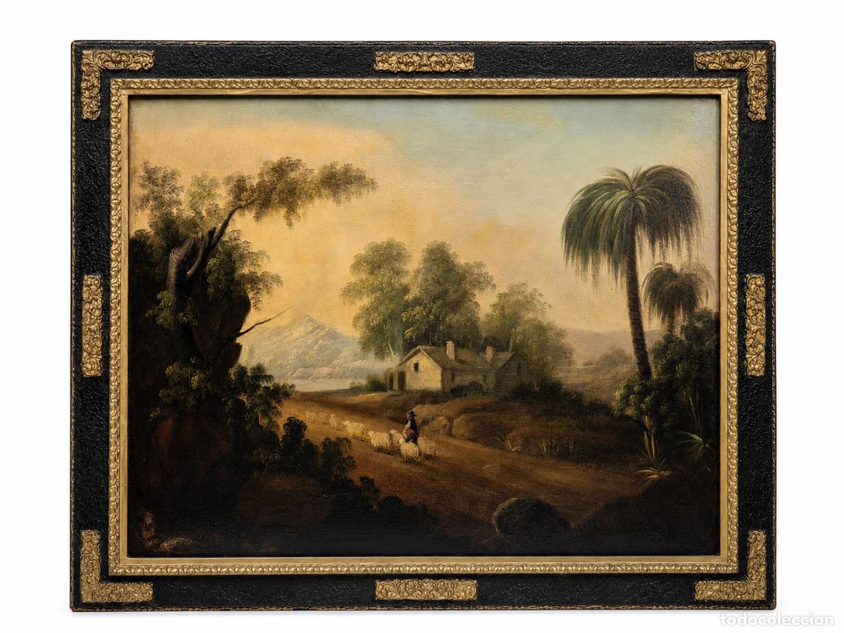 Arte: Paisaje Pastoril con Escena Costumbrista - Escuela Italiana - Firma &rdquo;Orlandi&rdquo; - S.XIX - &Oacute;leo