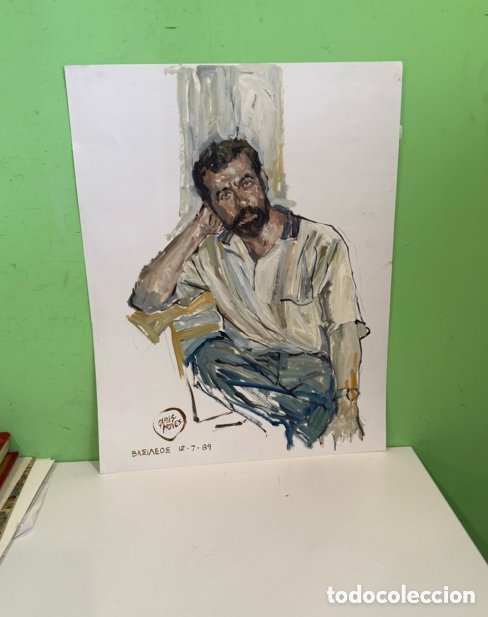 Arte: Carles Prun&eacute;s (1937-2017) &ndash; &Oacute;leo sobre papel firmado y fechado (1989) &ndash; Retrato masculino,