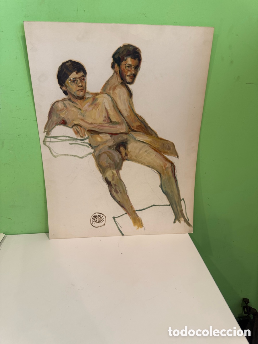Arte: Carles Prun&eacute;s (1937-2017) &ndash; &Oacute;leo sobre papel firmado &ndash; Estudio de dos figuras masculinas, 65 &times; 50 cm