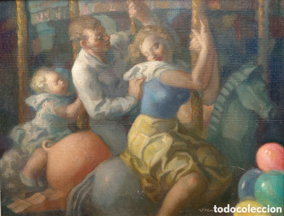 Arte: Vicente Navarro (1888-1979). Tiovivo, &oacute;leo sobre tablex.
