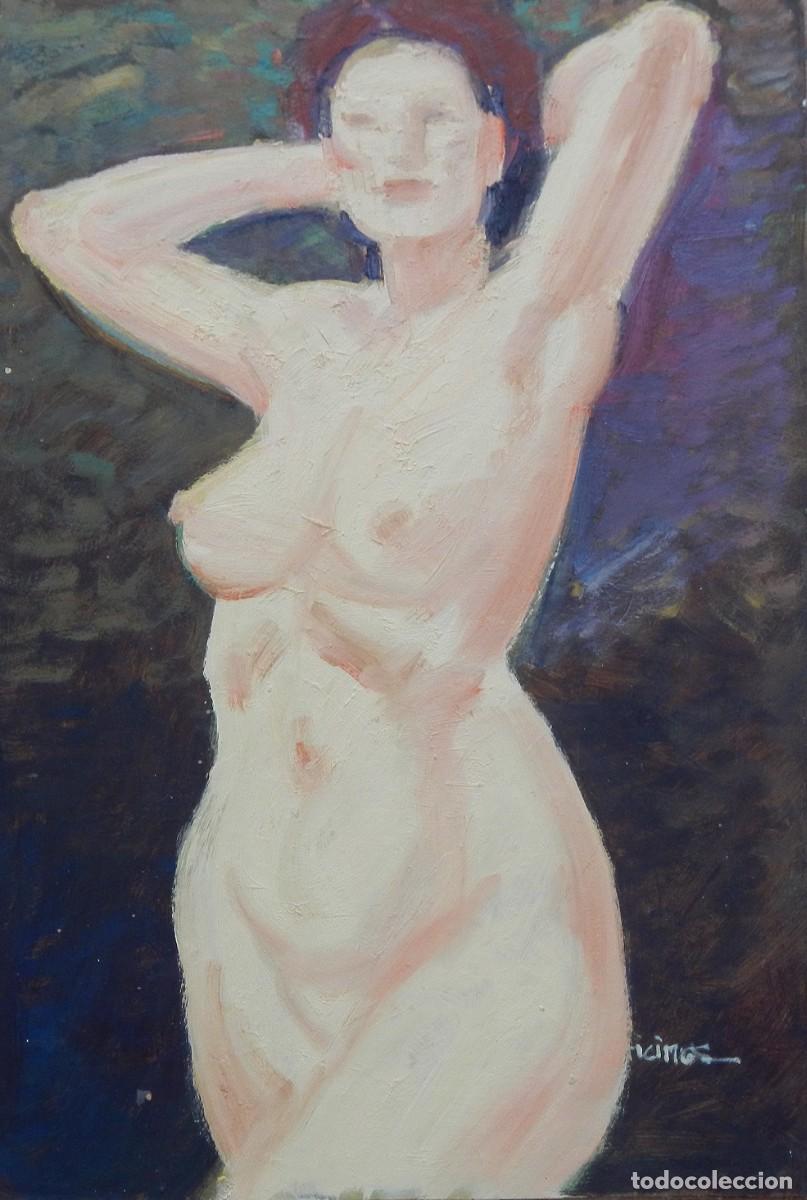 Arte: Carlos Enrique Lencinas G&oacute;mez. &Oacute;leo sobre cart&oacute;n. &rdquo;Desnudo femenino&rdquo;. Firmado a mano. 51x36 cm.