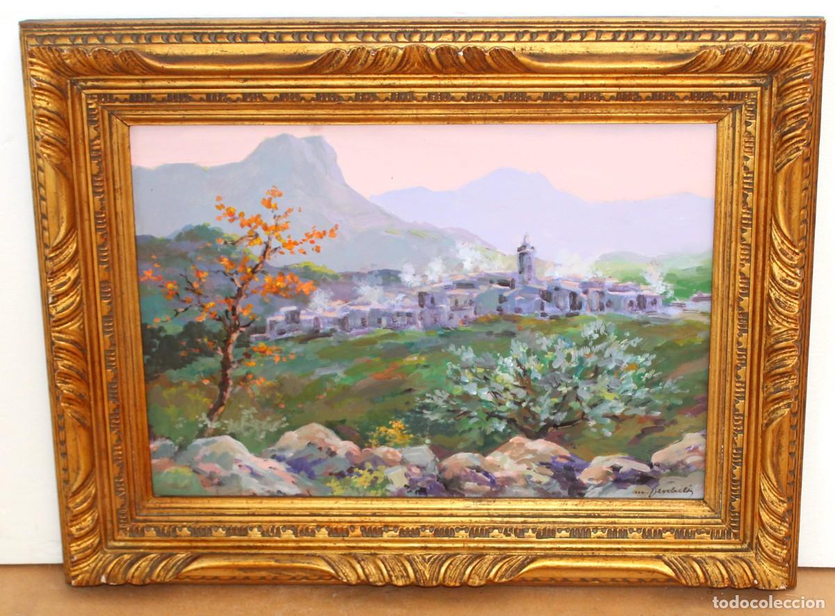 Arte: MIGUEL MARTINEZ VERCHILI (1898 - 1989) OLEO SOBRE CARTON. PAISAJE CON PUEBLO DE FONDO