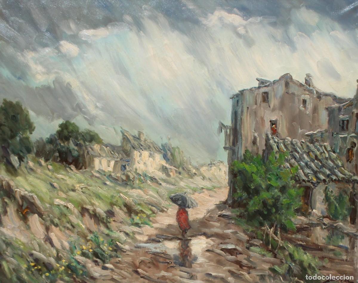 Arte: FIRMADO SERRA. OLEO SOBRE TELA DE LA DECADA DE LOS 70. PAISAJE CON FIGURA. 65 X 81 CM.