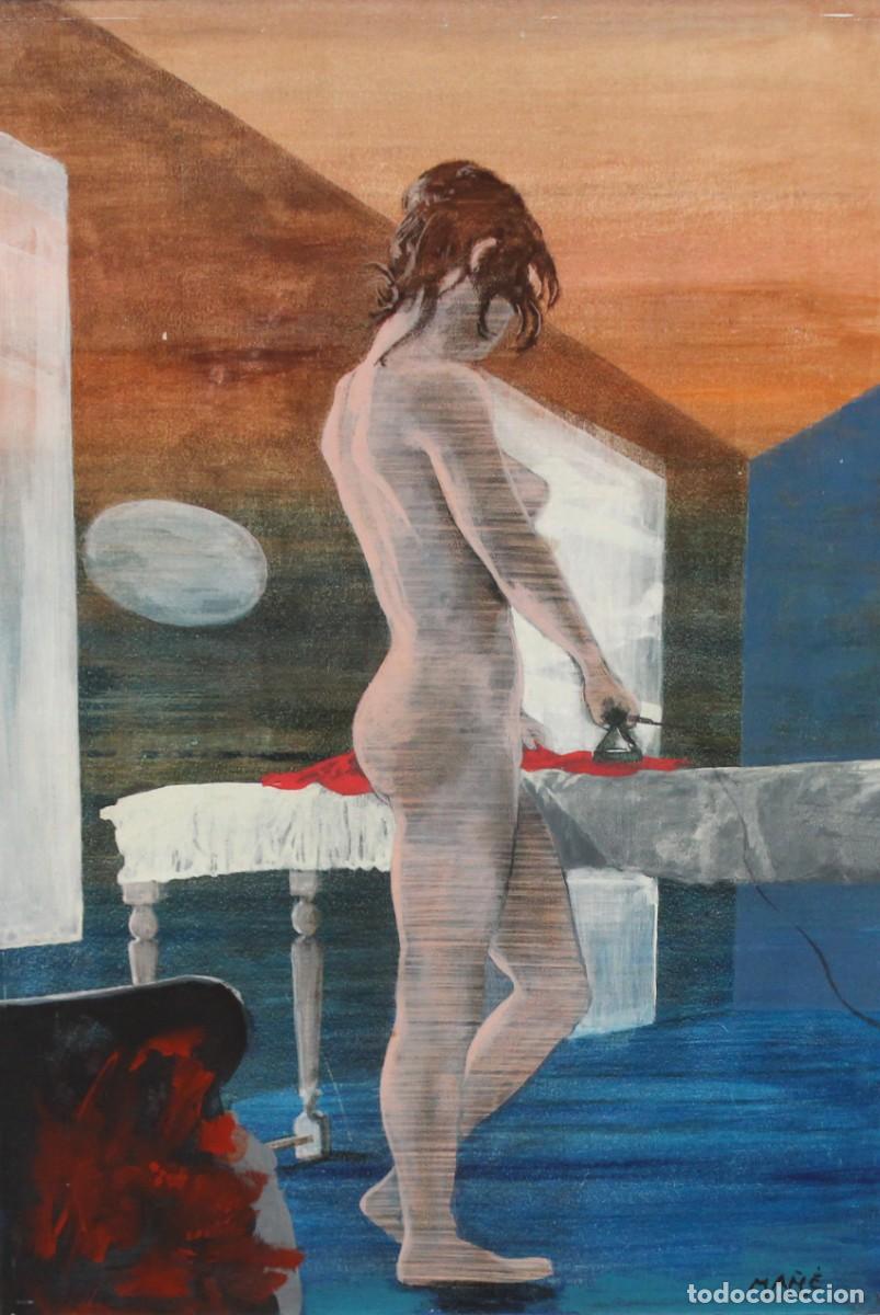 Arte: PABLO MA&Ntilde;E GARZON (1921-2004) OLEO SOBRE TABLA. MUJER PLANCHANDO
