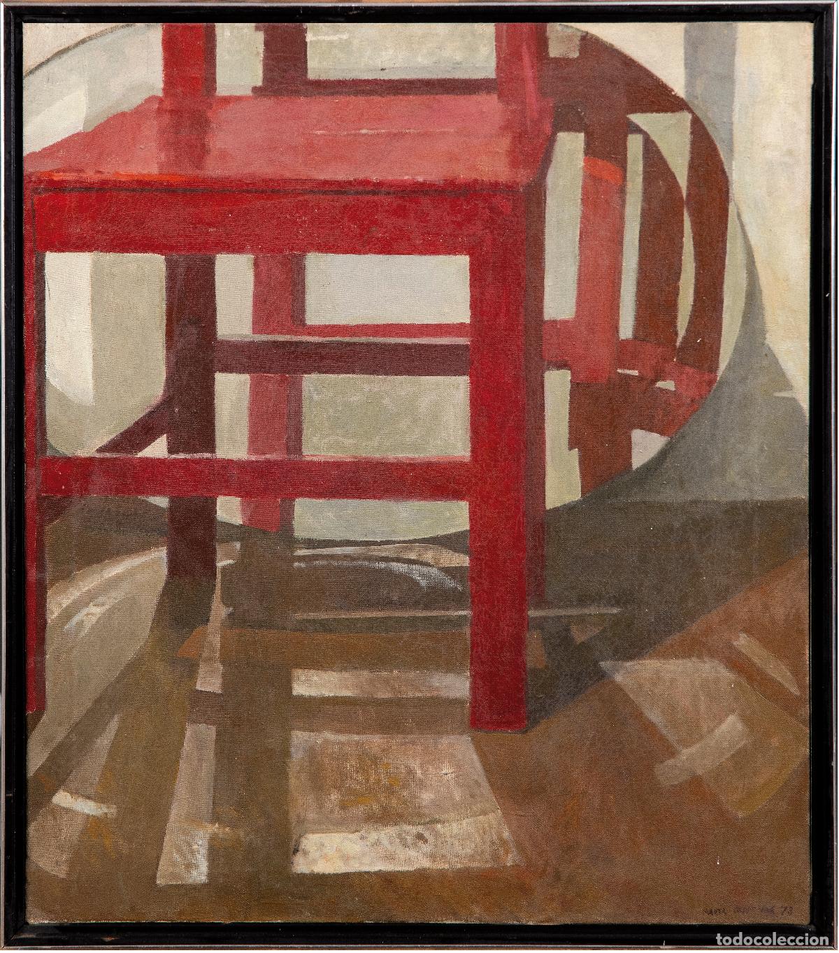 Arte: Interior con silla &oacute;leo sobre lienzo Marta C&aacute;rdenas firmado y fechado en 1973