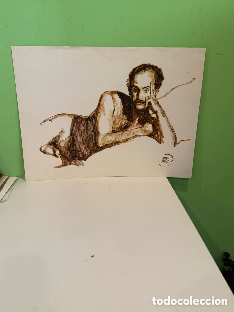 Arte: Carles Prun&eacute;s (1937-2017) &ndash; Figura masculina reclinada. &Oacute;leo sobre papel (50 x 70 cm)