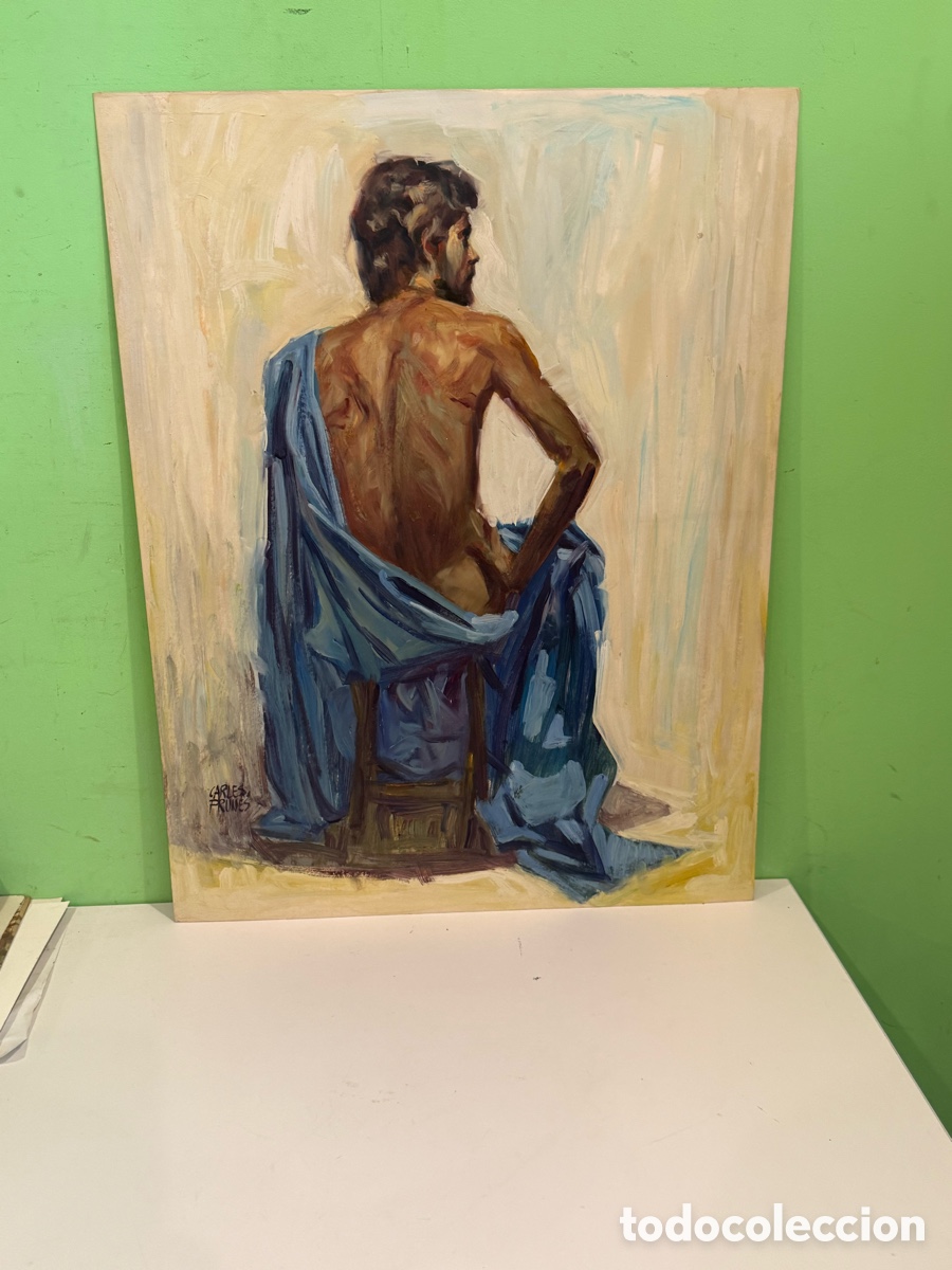 Arte: Carles Prun&eacute;s (1937-2017) &ndash; Desnudo masculino de espaldas. &Oacute;leo sobre papel (65 x 50 cm) firmado