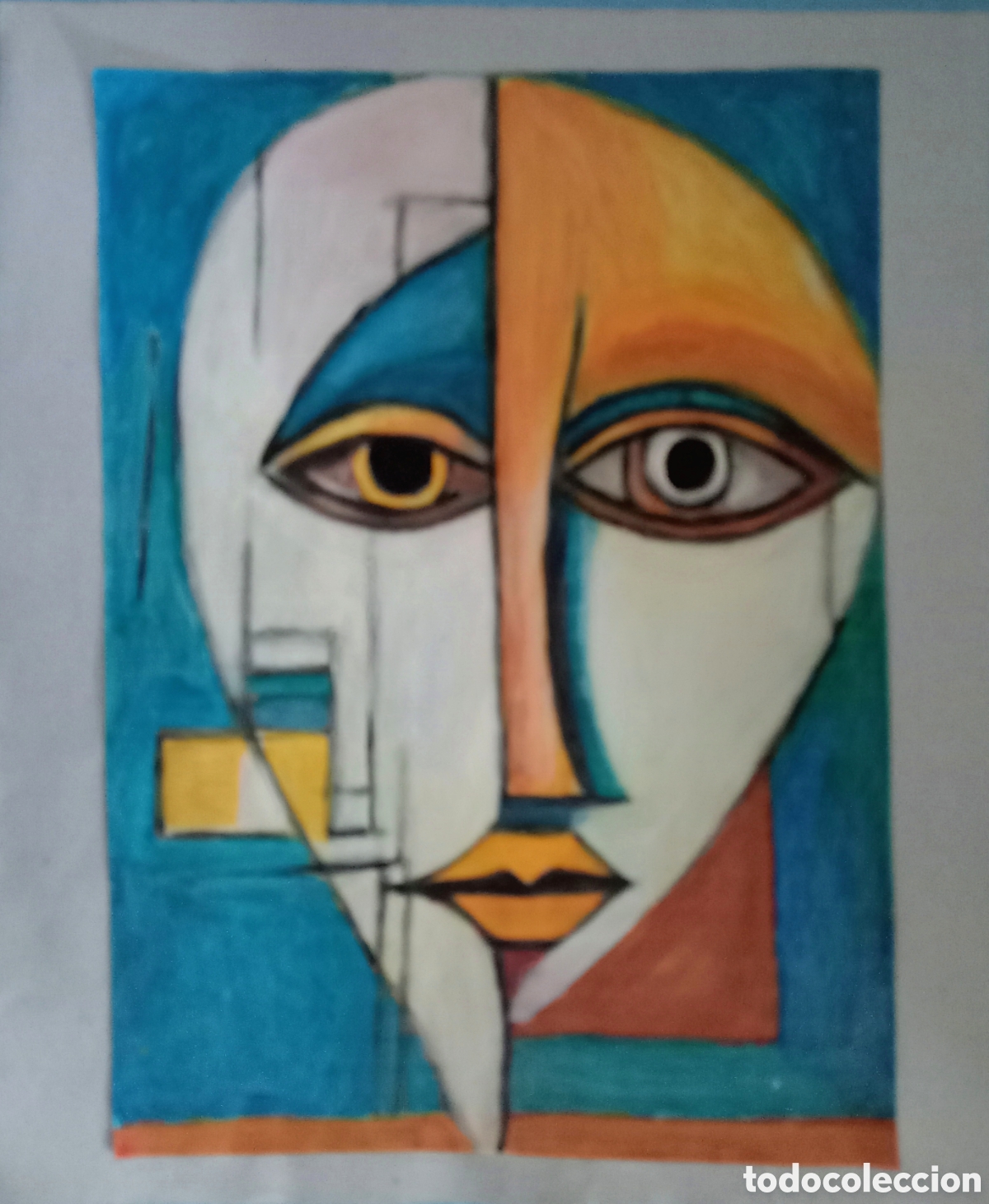 Arte: Original pintura cara abstracta (34) (t&eacute;cnica mixta) acuarela y acr&iacute;lico sobre papel cart&oacute;n doble...