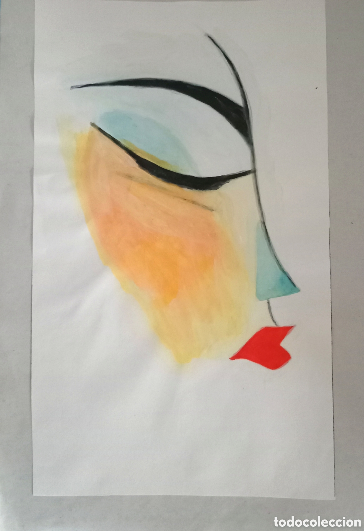 Arte: Original pintura cara abstracta (37) (t&eacute;cnica mixta) acuarela y acr&iacute;lico sobre papel cart&oacute;n doble...