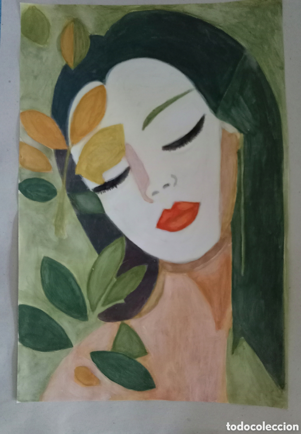 Arte: Original pintura cara abstracta (38) (t&eacute;cnica mixta) acuarela y acr&iacute;lico sobre papel cart&oacute;n doble...
