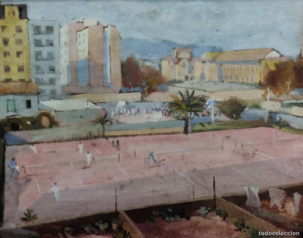 Arte: EL PARTIDO DE TENIS. BENET DOMINGO. &Oacute;LEO SOBRE TABLA. ESPA&Ntilde;A. PRIMERA MITAD DEL SIGLO XX.