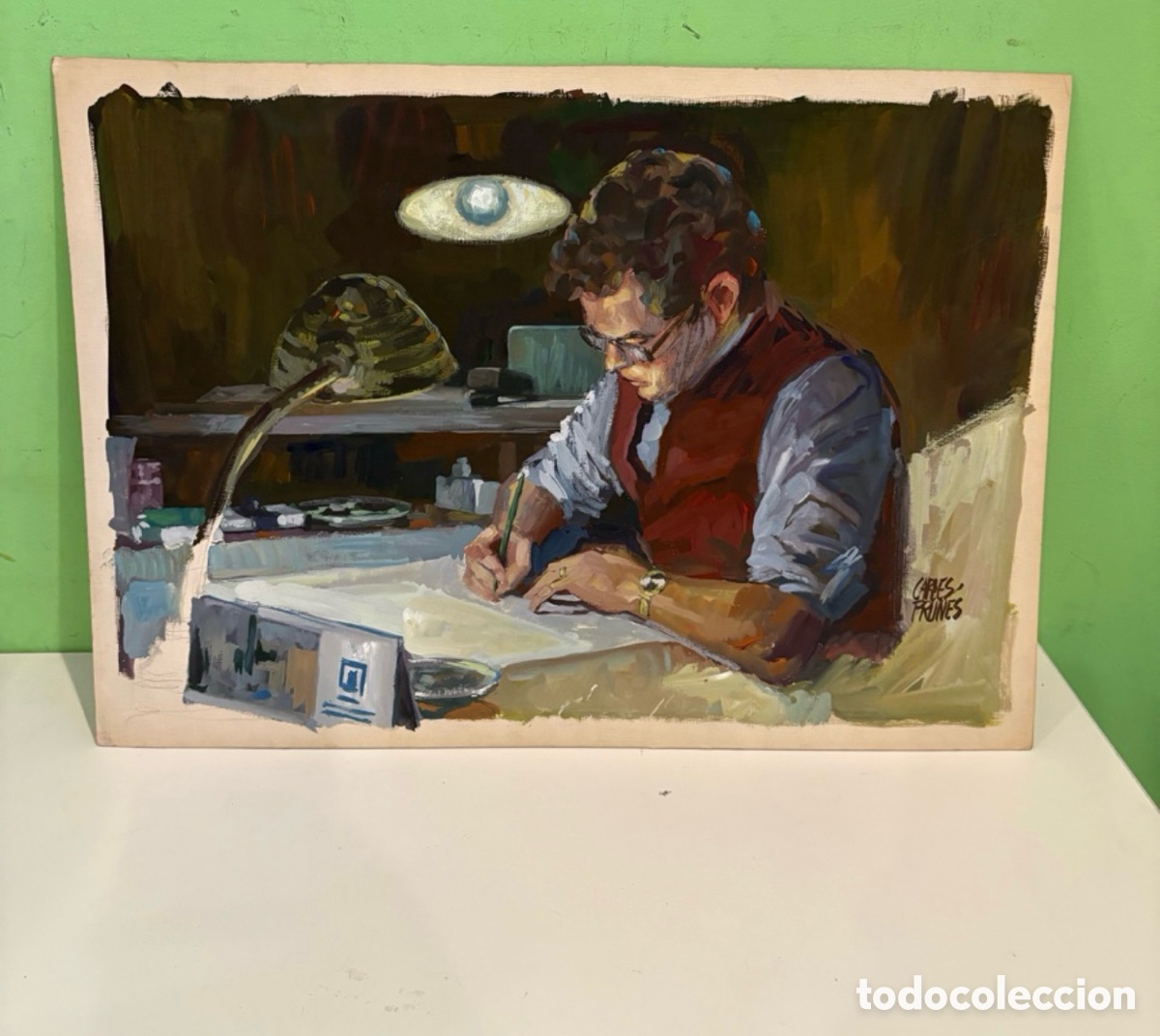 Arte: Carles Prun&eacute;s (1937-2017) &ndash; Posible autorretrato sobre papel, firmado (49 &times; 35 cm)