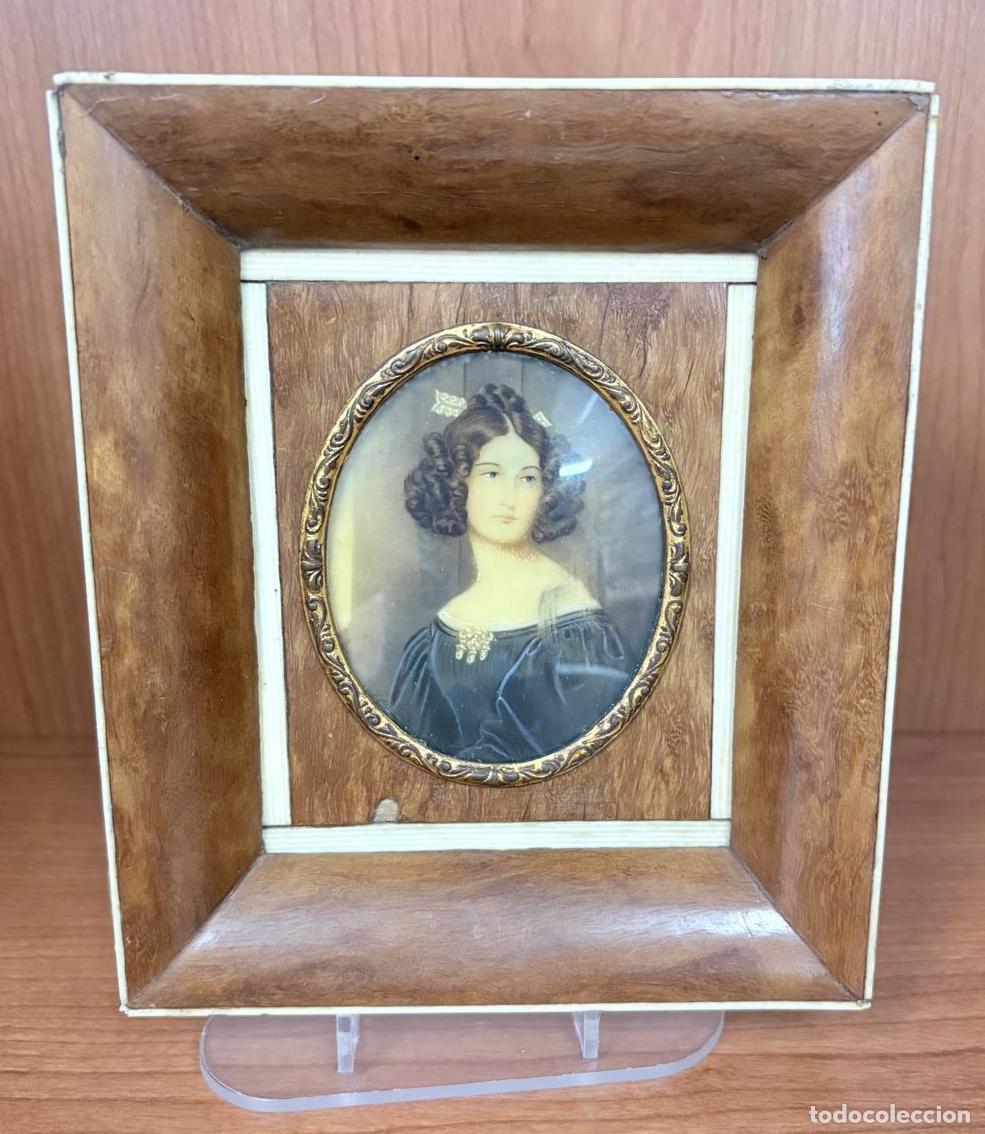 Arte: MINIATURA AL GOUACHE DE DAMA ROM&Aacute;NTICA EN PRECIOSO MARCO DE MADERA. C. 1850