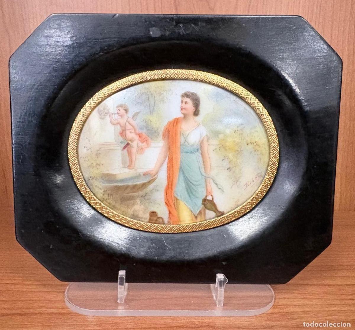 Arte: MINIATURA ALEG&Oacute;RICA EN MARCO DE MADERA EBONIZADA, C. 1900