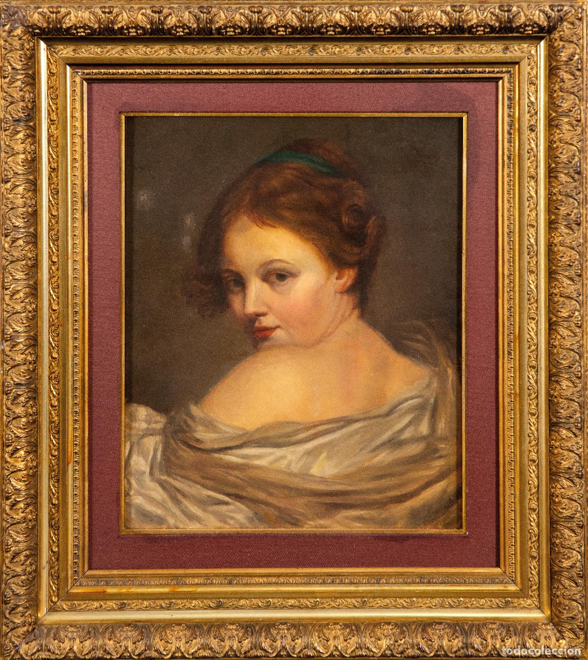 Arte: Retrato joven de espaldas &oacute;leo sobre lienzo copia del original de Jean Baptiste Greuze siglo XIX