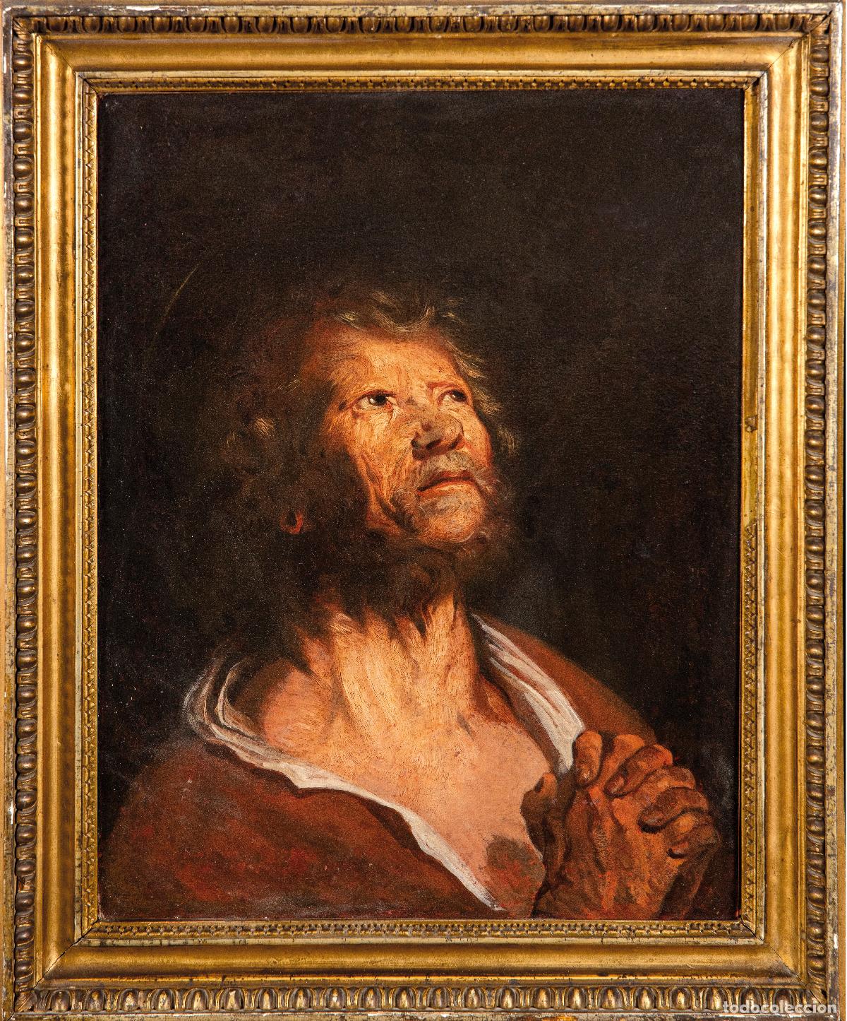 Art: Retrato de hombre en oraci&oacute;n &oacute;leo sobre lienzo seguidor de Jacob Jordaens escuela flamenca del XVII