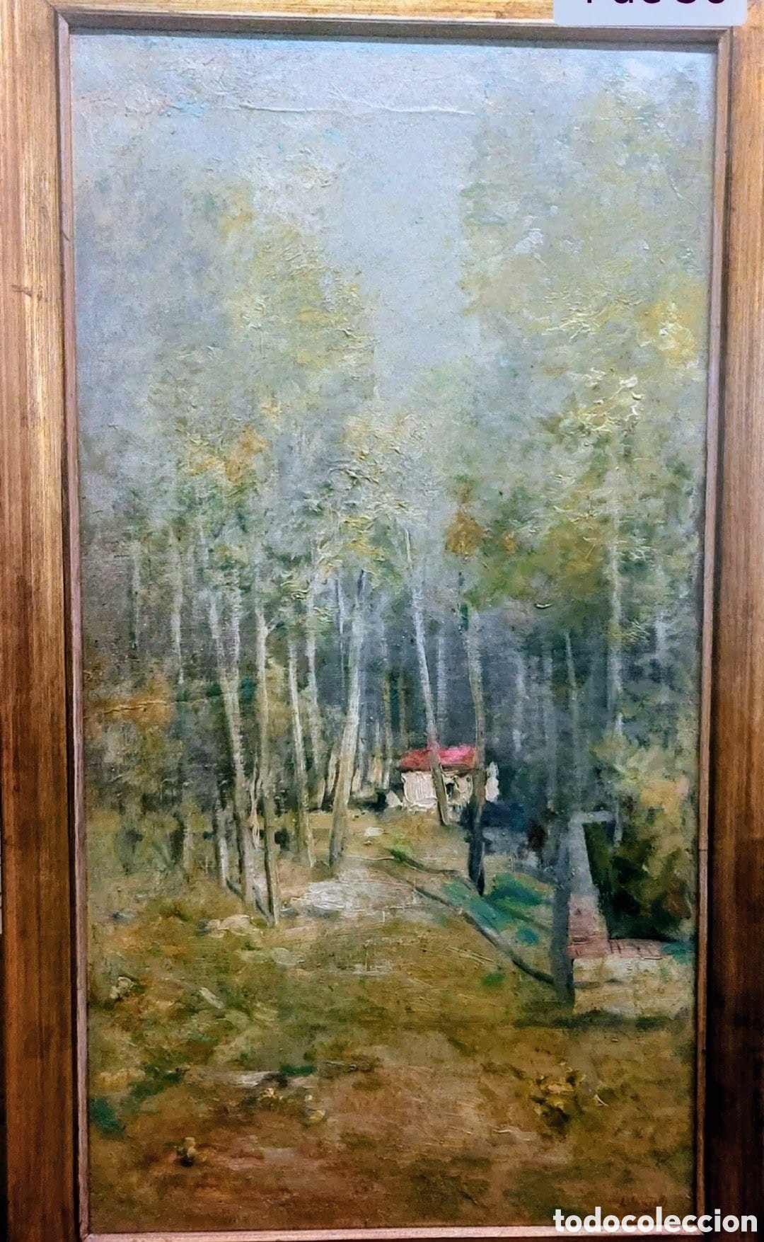Arte: JOAQUIM VANCELLS OLEO TELA PAISAJE CASA ROJA AL BOSQUE 75X40 MAS MARCO