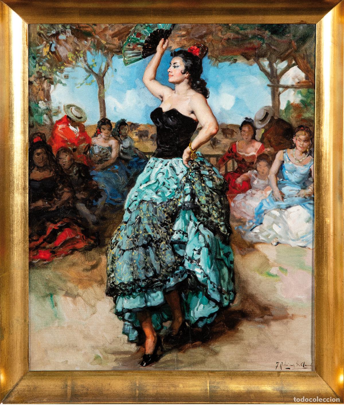 Arte: Bailaora de flamenco &oacute;leo sobre lienzo Francisco Rodr&iacute;guez S&aacute;nchez Clement siglo XX