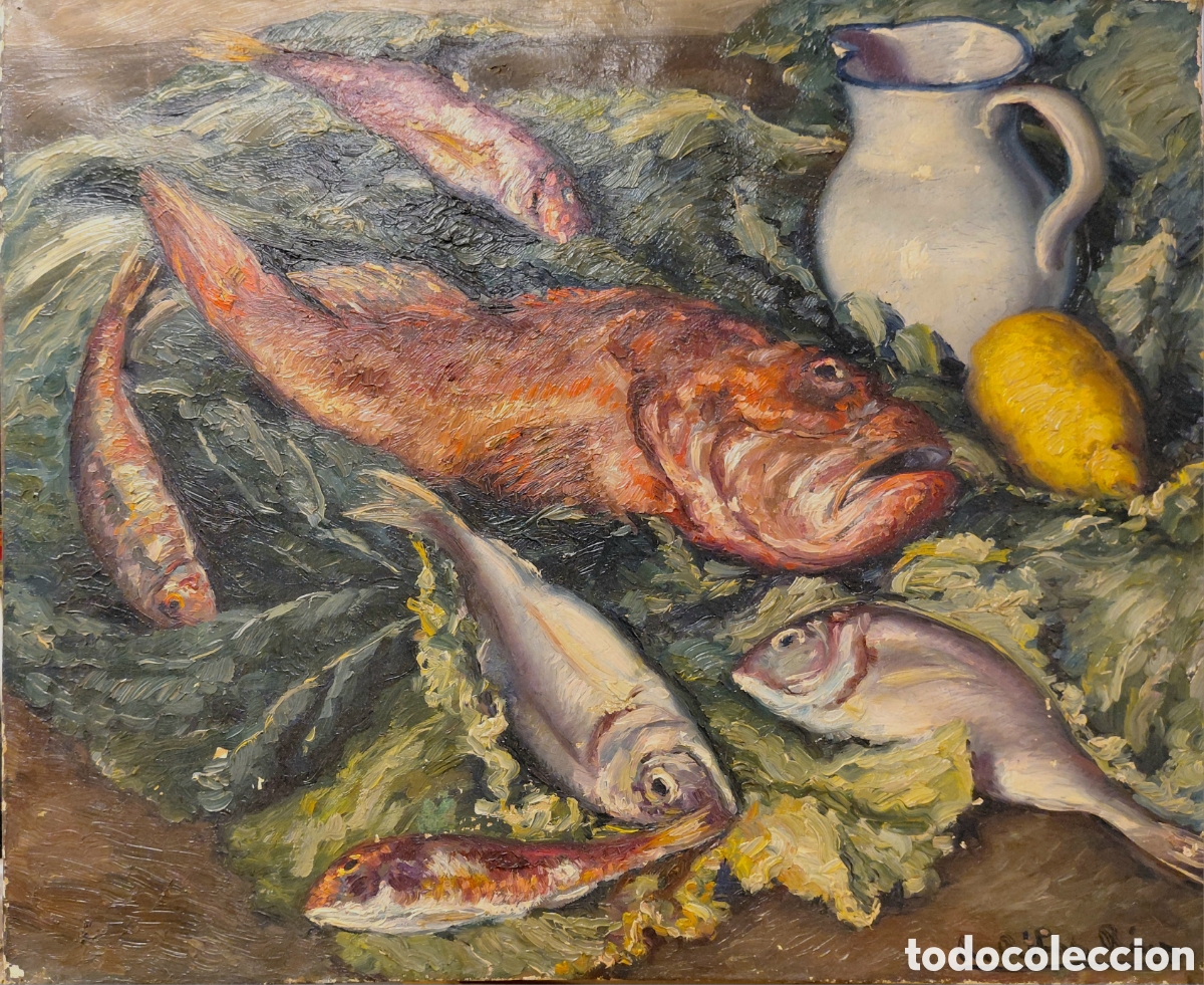 Arte: Ram&oacute;n Ribas Rius (1903-1983). Bodeg&oacute;n con pescado (Taradell, 1938), &oacute;leo sobre lienzo.