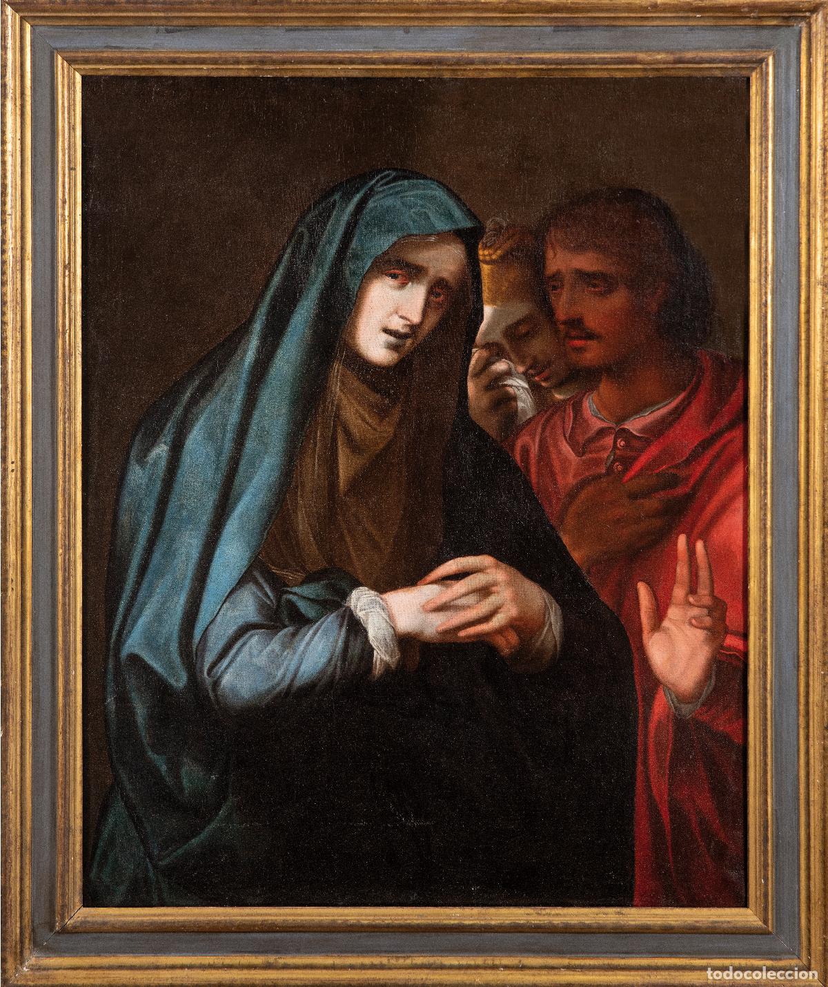 Kunst: Virgen Dolorosa Mar&iacute;a Magdalena y San Juan &oacute;leo lienzo italiano c&iacute;rculo Scipione Pulzone siglo XVII