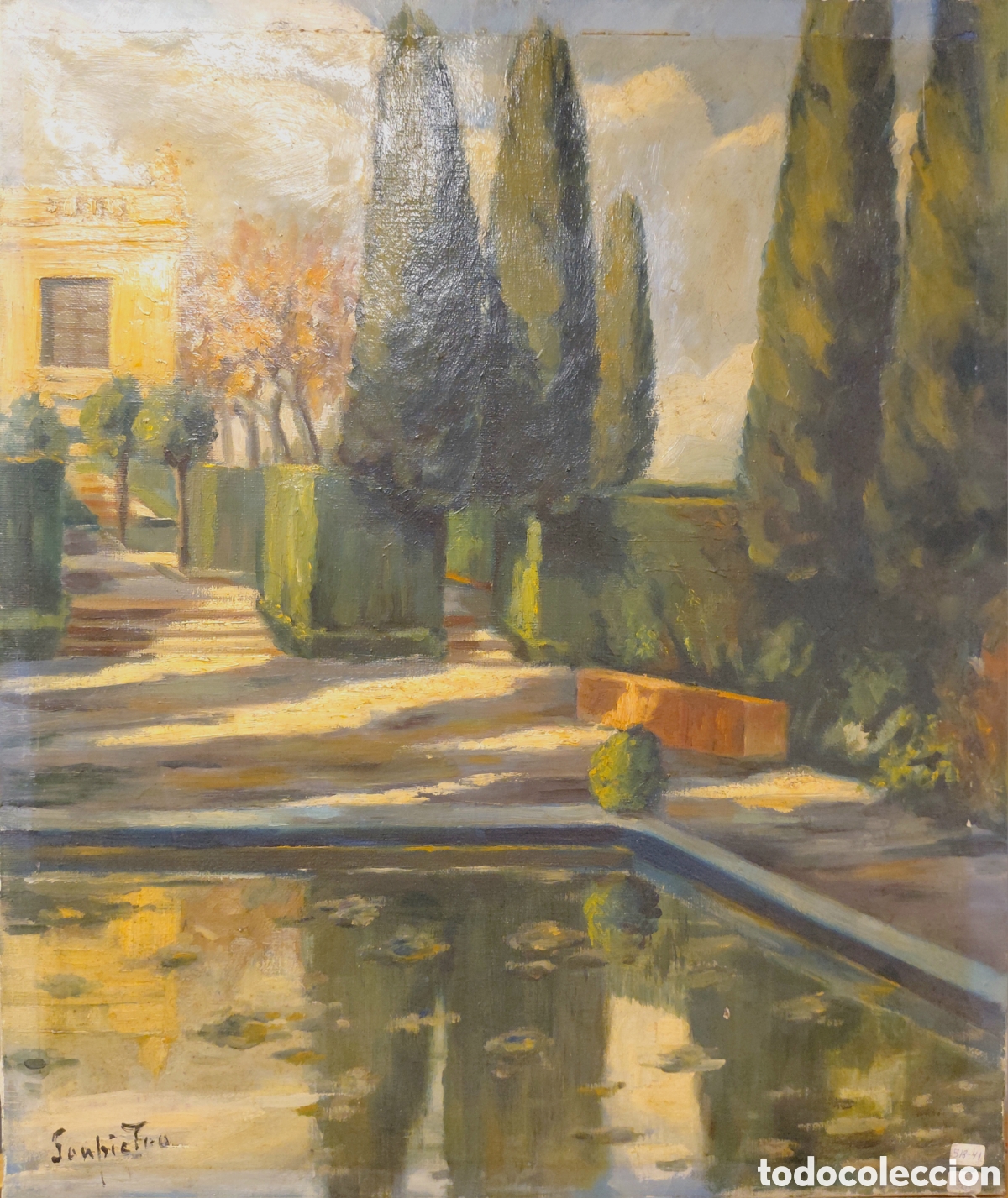 Arte: Firmado Sanpietro (s. XX). Paisaje, &oacute;leo sobre lienzo.