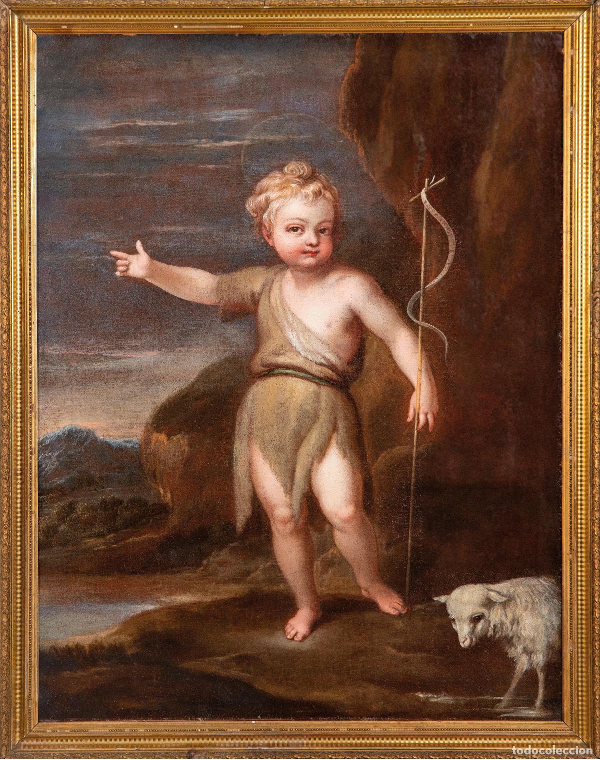 Arte: San Juanito con el cordero &oacute;leo sobre lienzo c&iacute;rculo de Alonso Cano escuela espa&ntilde;ola del siglo XVII