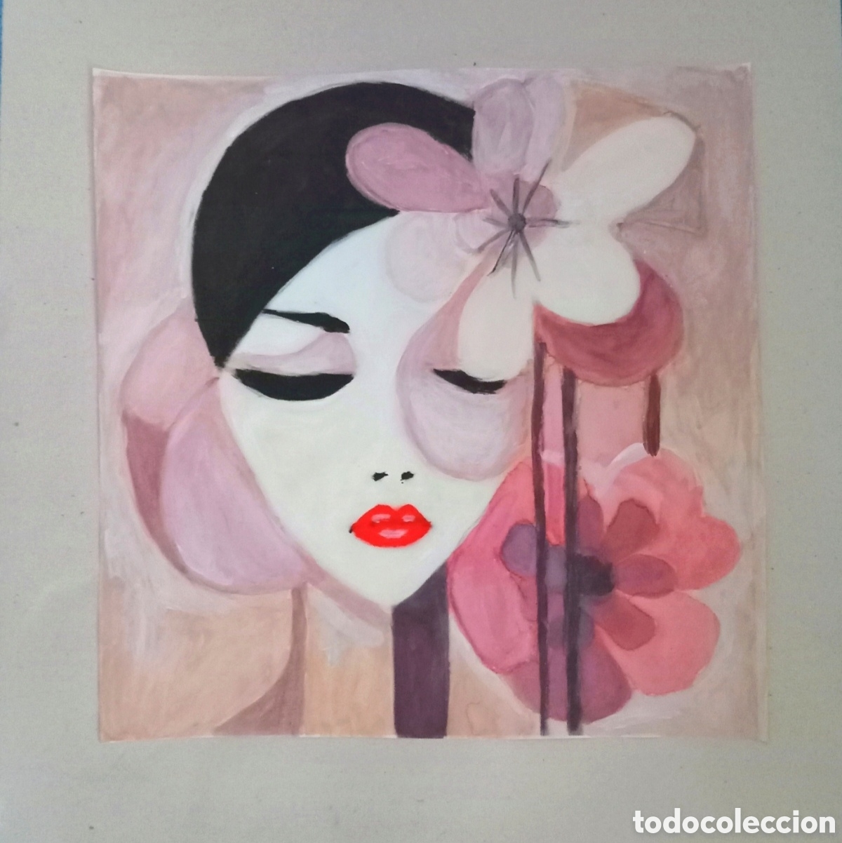 Arte: Original pintura cara abstracta (28) (t&eacute;cnica mixta) acuarela y acr&iacute;lico sobre papel cart&oacute;n doble 34