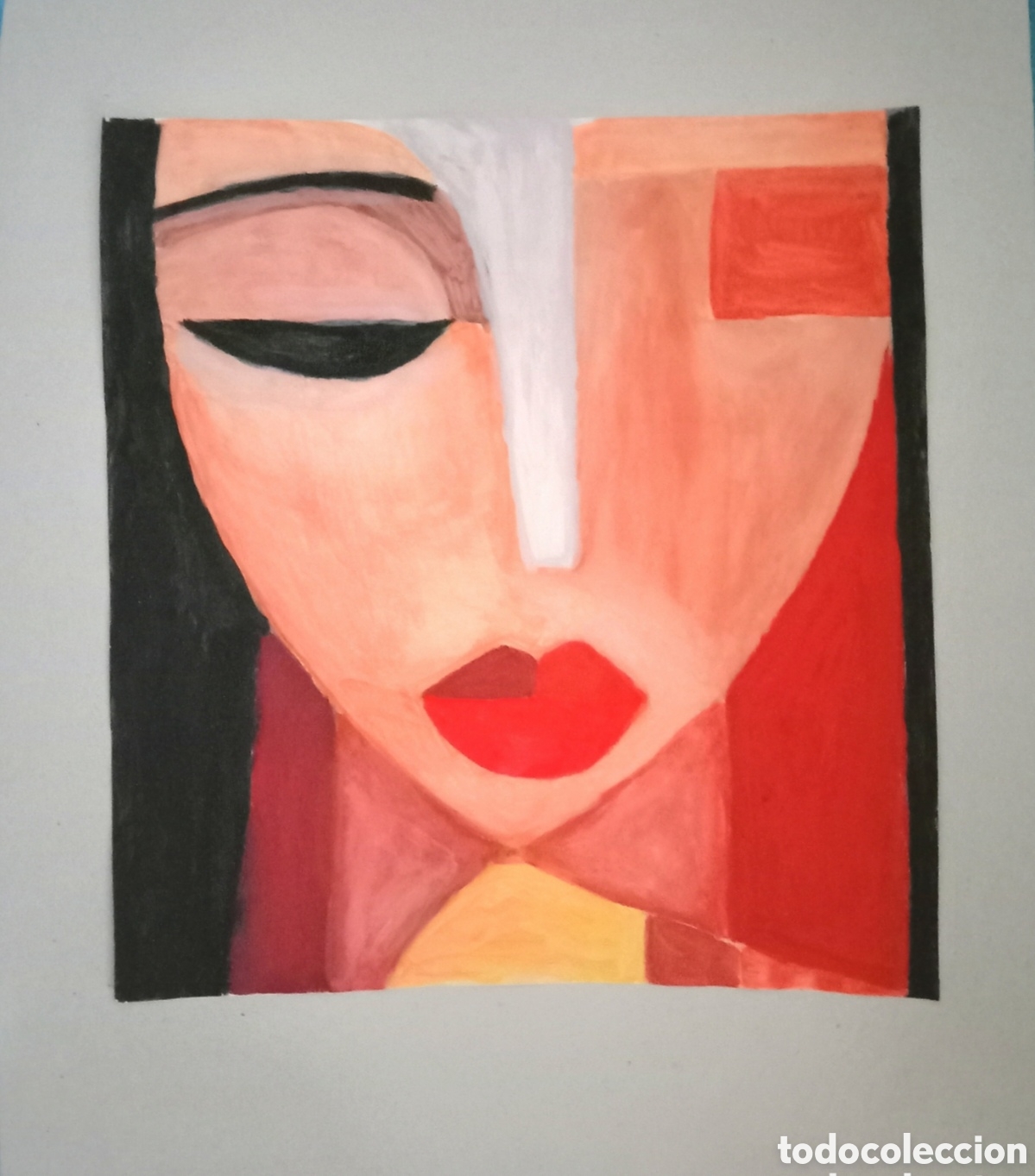Arte: Original pintura cara abstracta (31) (t&eacute;cnica mixta) acuarela y acr&iacute;lico sobre papel cart&oacute;n doble 35