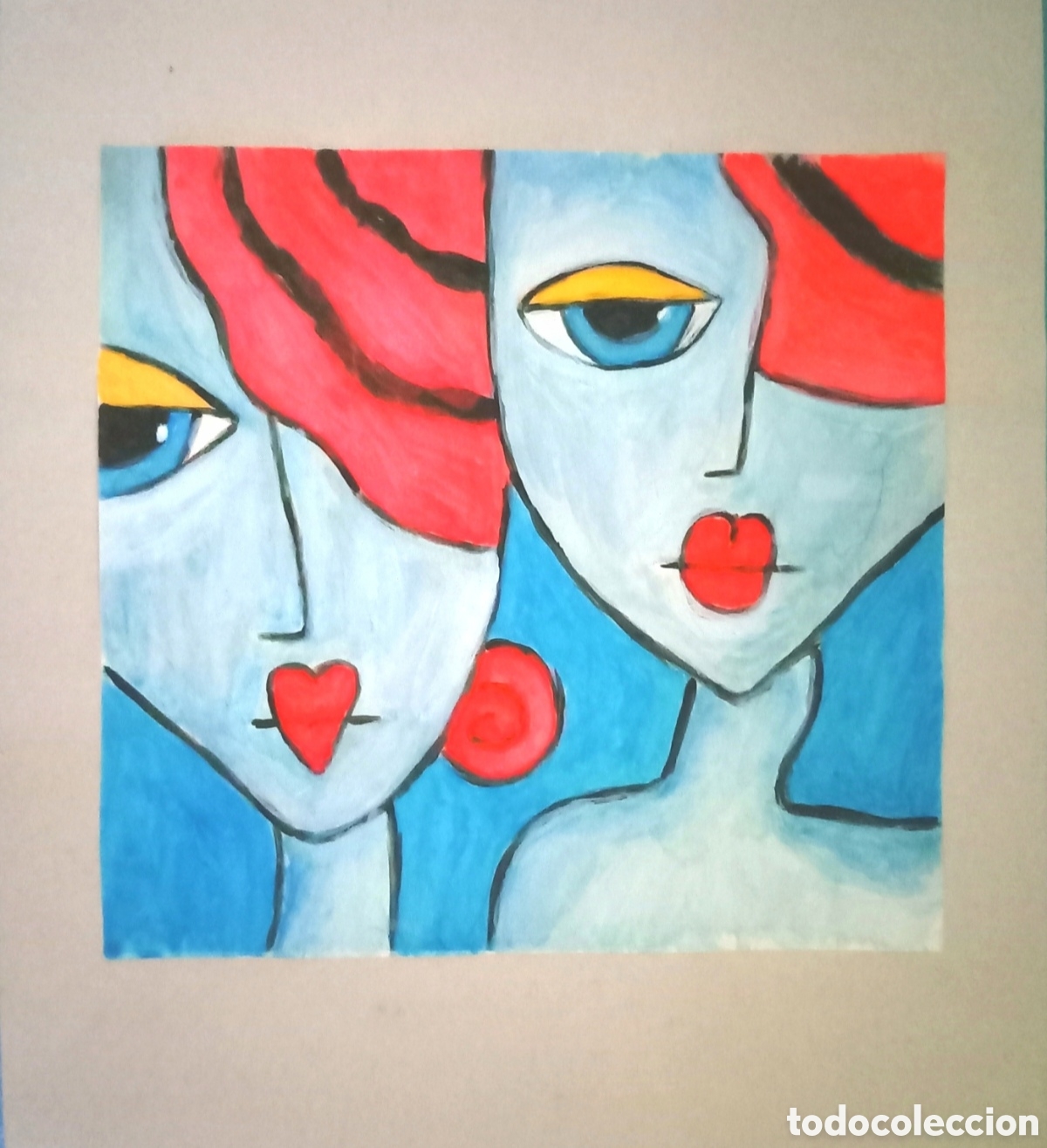 Arte: Original pintura cara abstracta (32) (t&eacute;cnica mixta) acuarela y acr&iacute;lico sobre papel cart&oacute;n doble 35