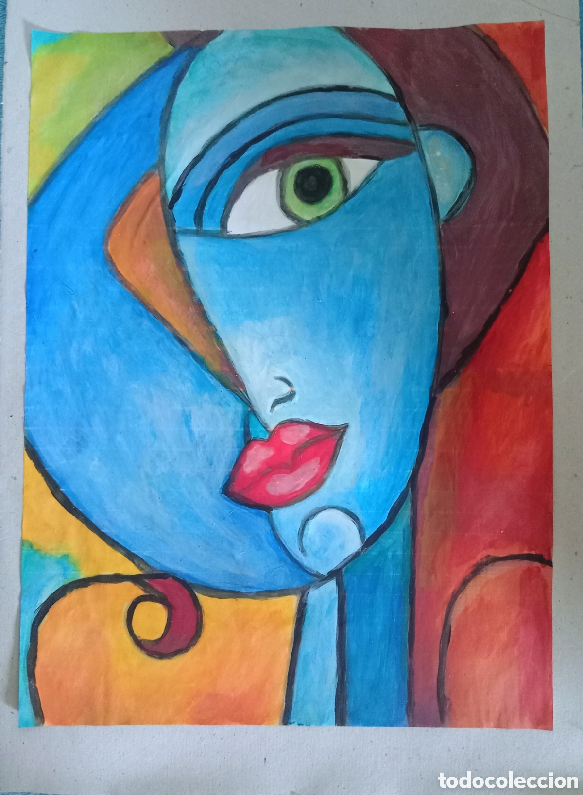 Arte: Original pintura cara abstracta (39) (t&eacute;cnica mixta) acuarela y acr&iacute;lico sobre papel cart&oacute;n doble 33