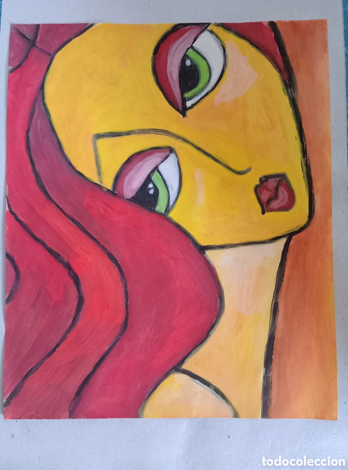 Arte: Original pintura cara abstracta (40) (t&eacute;cnica mixta) acuarela y acr&iacute;lico sobre papel cart&oacute;n doble 33
