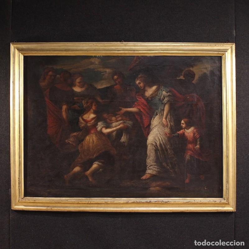 Arte: Magn&iacute;fica pintura italiana del siglo XVII, Mois&eacute;s salvado de las aguas.