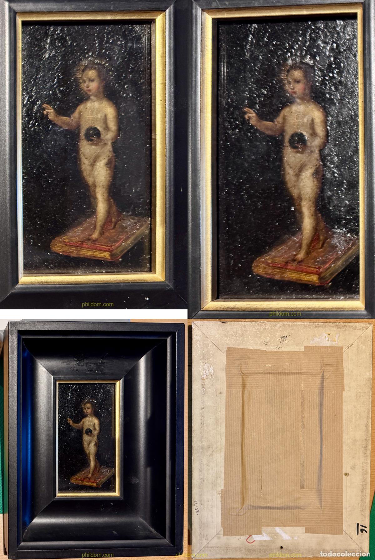 Arte: ESCUELA ESPA&Ntilde;OLA fles del s.XVII-ppios. del s.XVIII NI&Ntilde;O DE LA BOLA. OLEO SOBRE COBRE. 16 x 8 cm