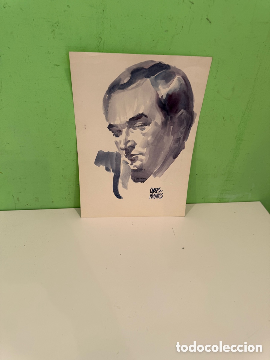 Arte: Carles Prun&eacute;s (1937-2017) &ndash; Retrato original sobre papel firmado, 40 x 30 cm