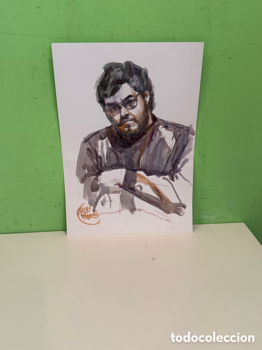 Arte: Carles Prun&eacute;s (1937-2017) &ndash; Retrato original sobre papel firmado, 43 x 30 cm