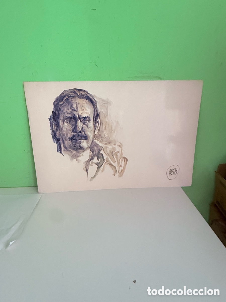 Arte: Carles Prun&eacute;s (1937-2017) &ndash; Retrato masculino sobre papel, firmado, 50x75 cm