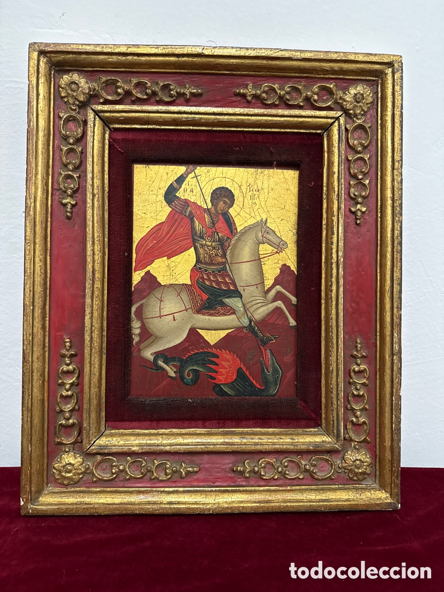 Arte: &Oacute;leo sobre tabla San Jorge policromado