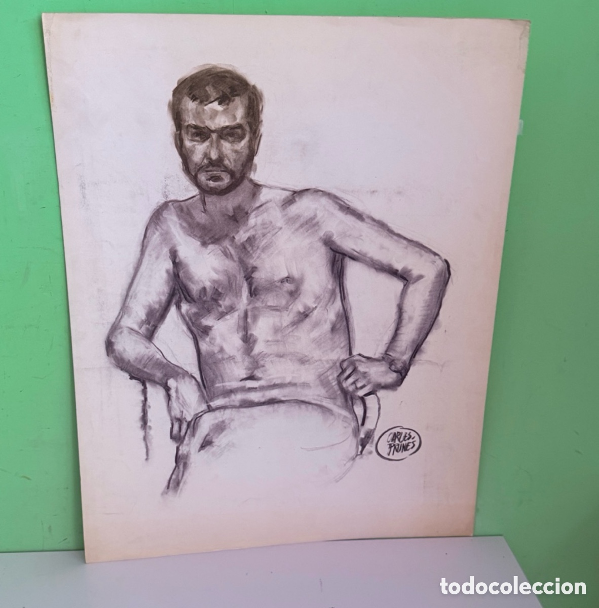 Arte: Carles Prun&eacute;s (1937-2017) &ndash; Posible autorretrato masculino, dibujo original sobre papel firmado