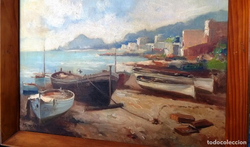 Arte: BARCOS EN EL MAR APARCADOS EN LA PLAYA. MERCADER - Foto 2