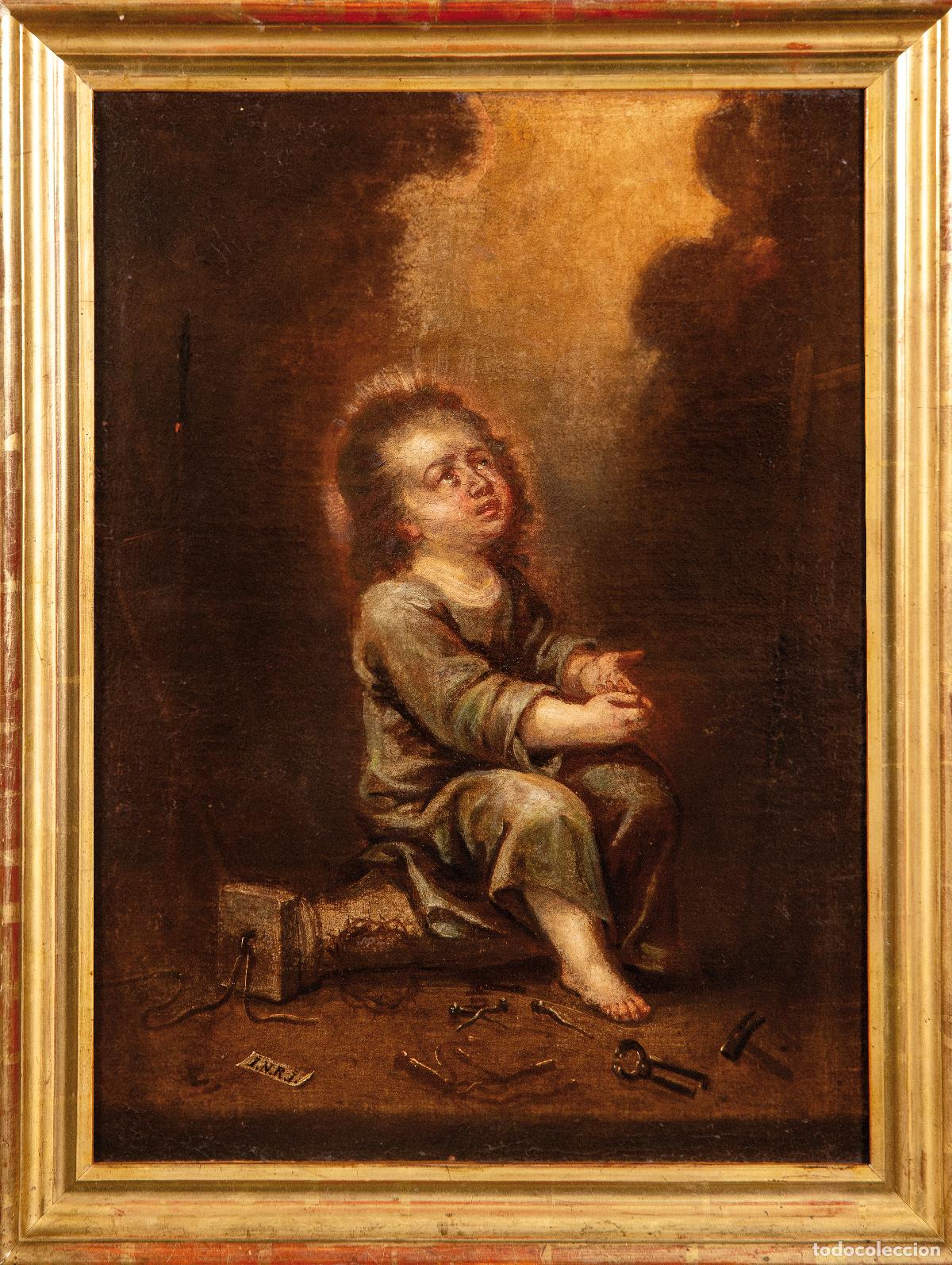 Arte: Ni&ntilde;o de la Espina con atributos de la Pasi&oacute;n &oacute;leo sobre lienzo escuela espa&ntilde;ola del siglo XVII