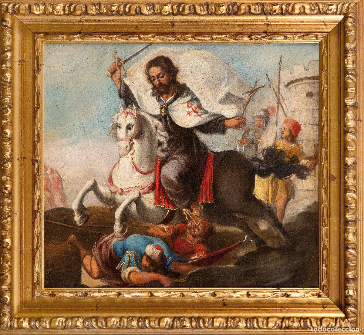 Arte: Santiago Ap&oacute;stol en la batalla de Clavijo &oacute;leo sobre lienzo escuela espa&ntilde;ola del siglo XVII