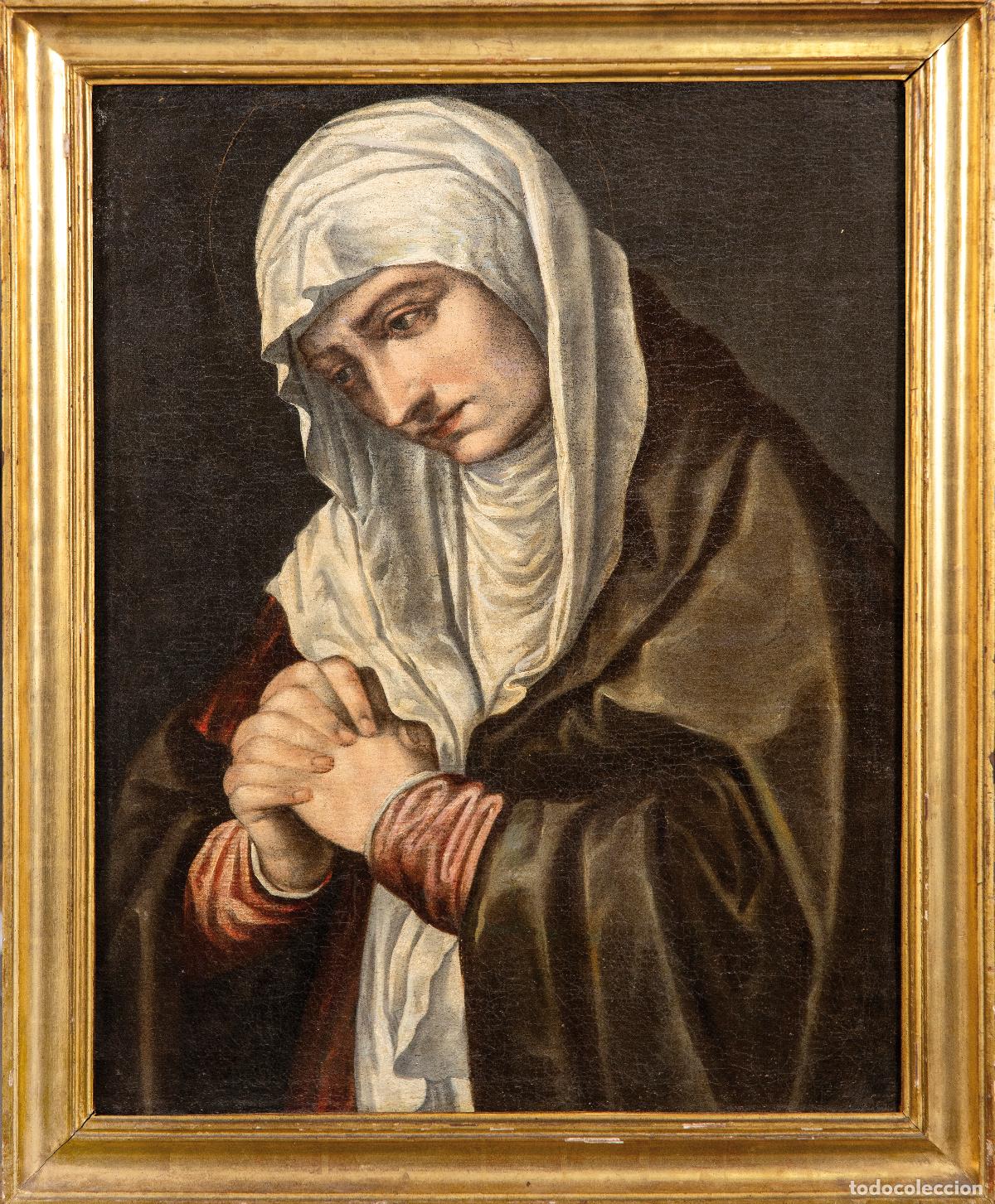 Arte: Dolorosa &oacute;leo sobre lienzo copia del original de Tiziano siglo XVII