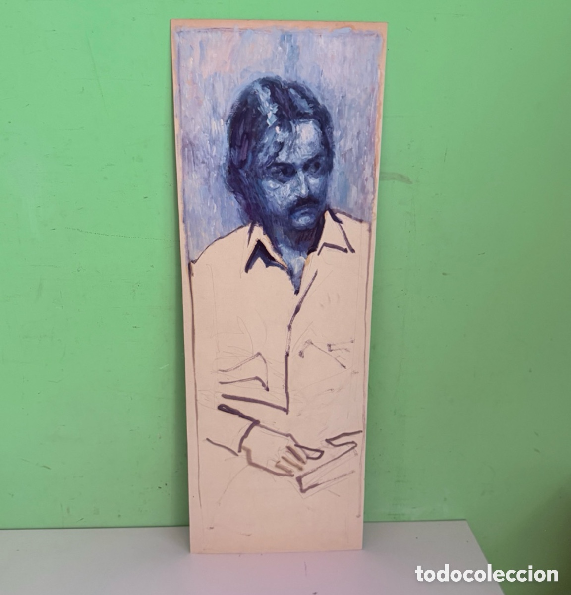 Arte: Carles Prun&eacute;s (1937-2017) &ndash; &Oacute;leo sobre papel, retrato masculino inacabado (68 x 24 cm)