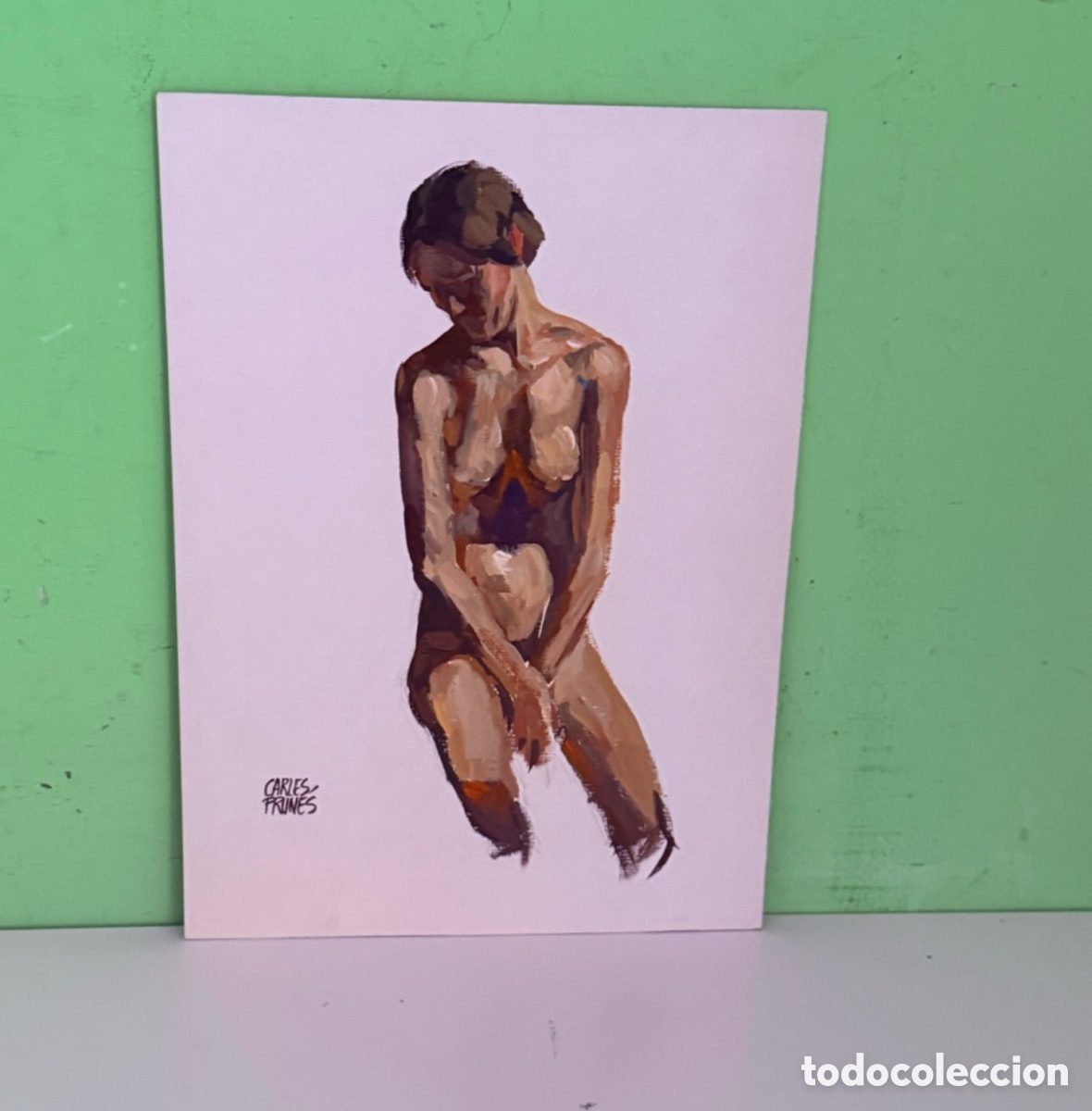 Arte: Carles Prun&eacute;s (1937-2017) &ndash; Desnudo femenino, &oacute;leo sobre papel, firmado (68 &times; 24 cm)