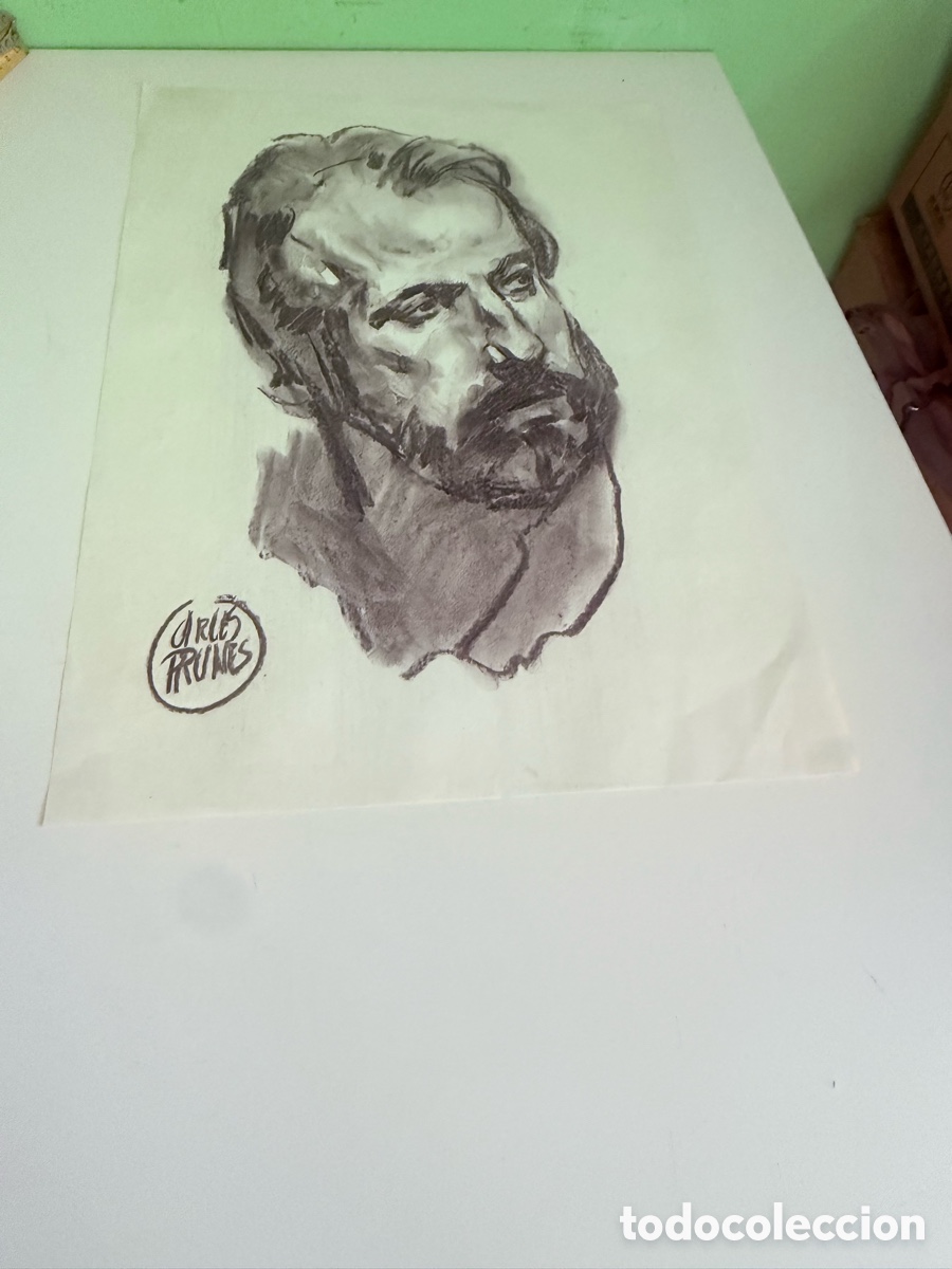Arte: Carles Prun&eacute;s (1937-2017) &ndash; Retrato masculino, tinta sobre papel (45 &times; 85 cm)