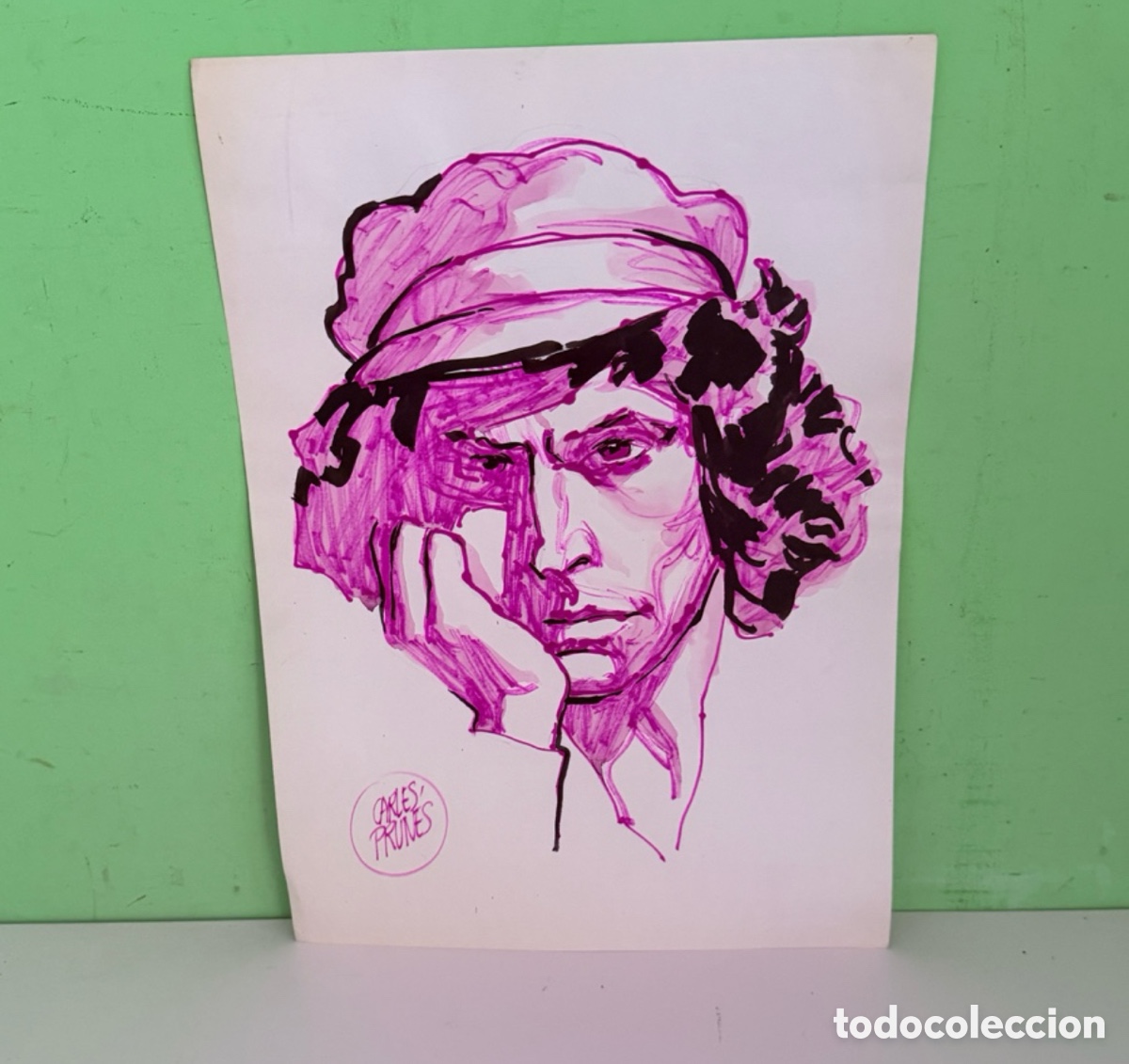 Arte: Carles Prun&eacute;s (1937-2017) &ndash; Retrato masculino con gorra, t&eacute;cnica mixta sobre papel (47 &times; 33 cm)