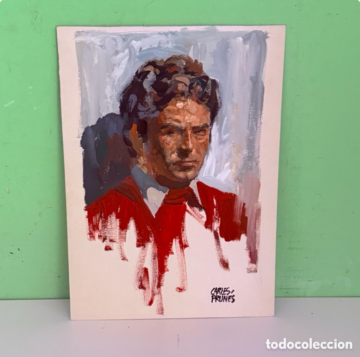 Arte: Carles Prun&eacute;s (1937-2017) &ndash; Retrato masculino, &oacute;leo sobre papel (25 &times; 35 cm)