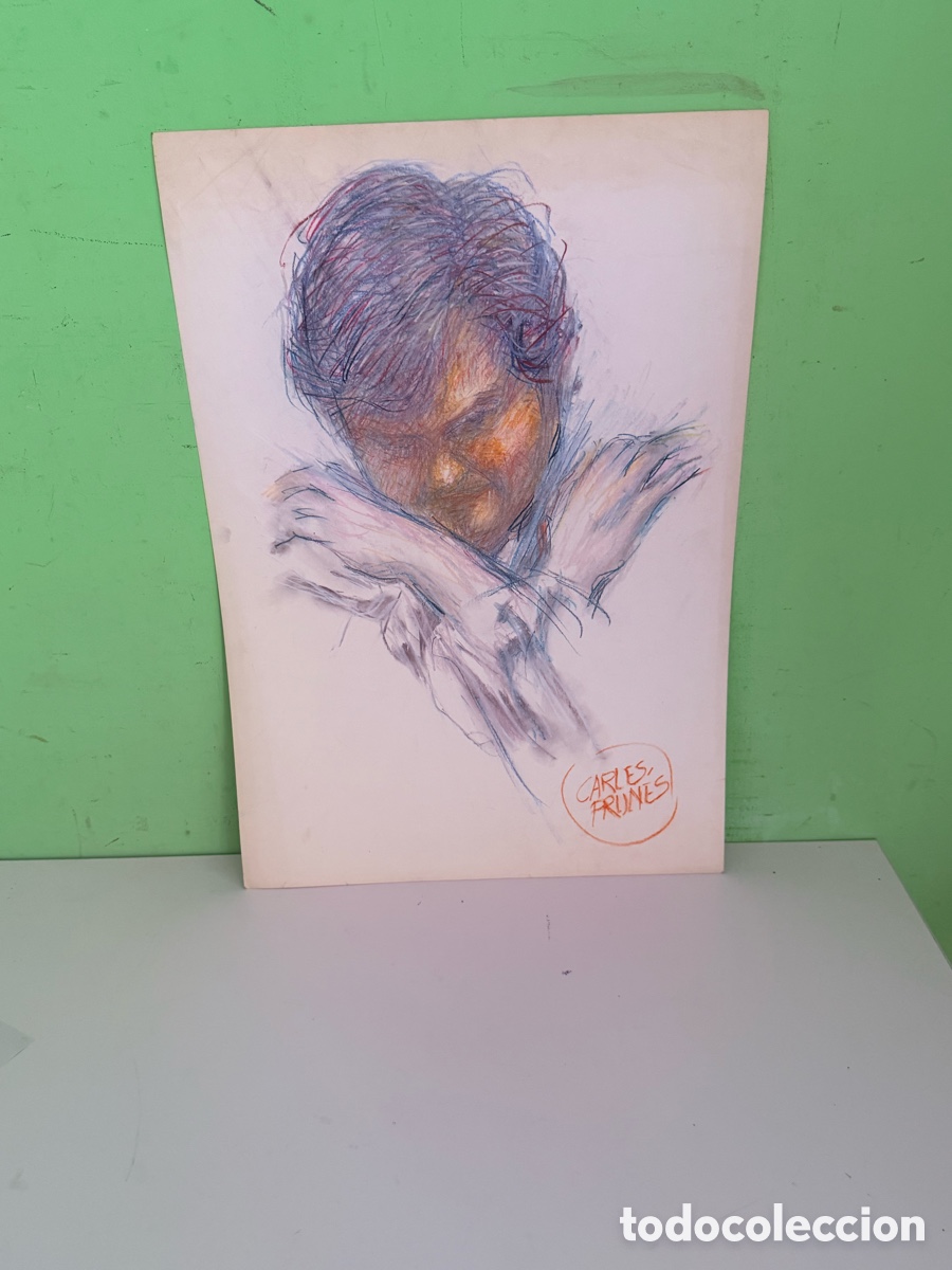 Arte: Carles Prun&eacute;s (1937-2017) &ndash; Retrato masculino, t&eacute;cnica mixta sobre papel (50 &times; 35 cm)