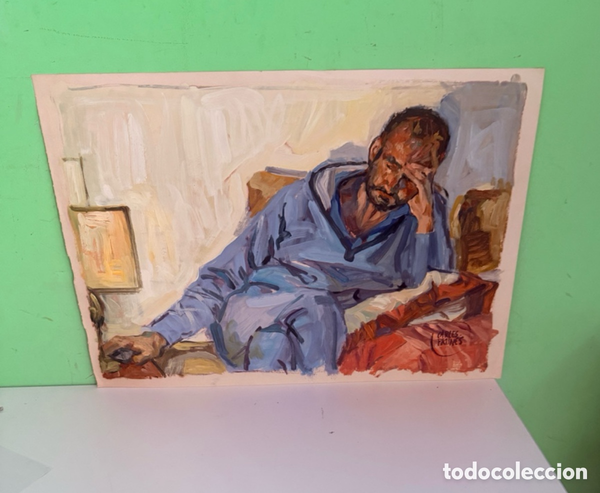 Arte: Carles Prun&eacute;s (1937-2017) &ndash; Figura masculina recostada, &oacute;leo sobre papel (56 &times; 40 cm)