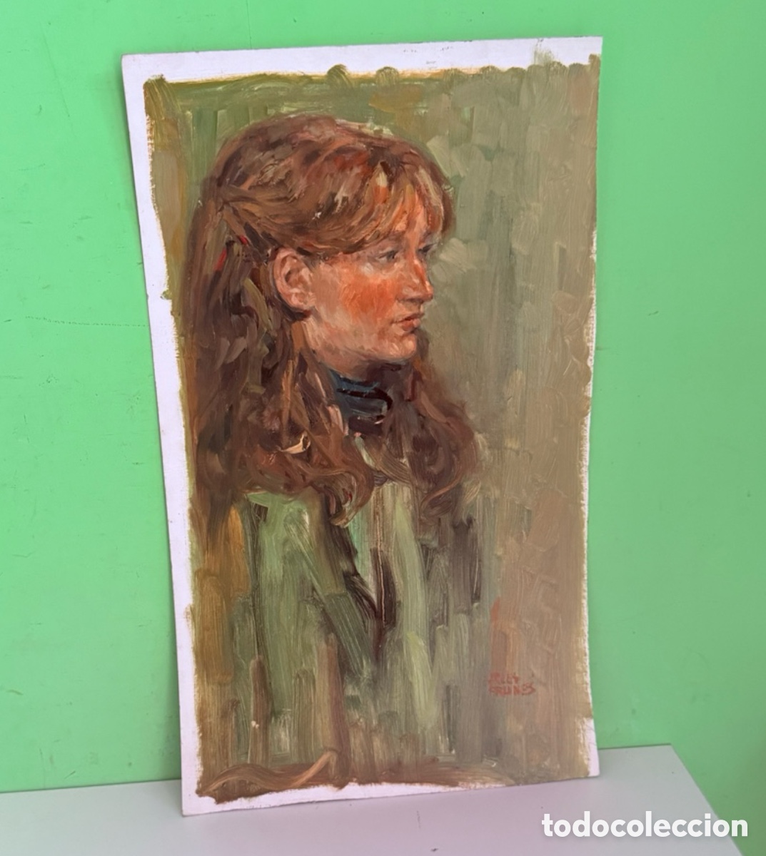 Arte: Carles Prun&eacute;s (1937-2017) &ndash; Retrato femenino de perfil, &oacute;leo sobre papel (64 &times; 38 cm)